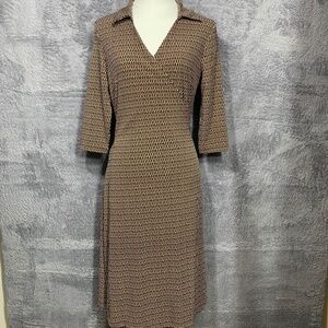 Alfani Petite Brown Geometric Print 3/4 Sleeve A-Line Dress Size P/S NWT